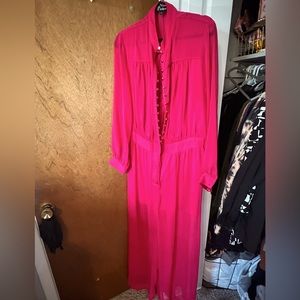 Pink Jumpsuit with Gold Buttons